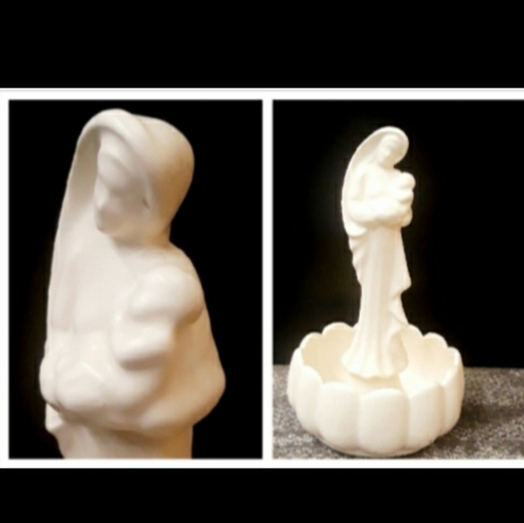 Vintage Ironstone USA Mary and Baby Jesus Standing Holy Water Font / Stoup - Picture 1 of 15